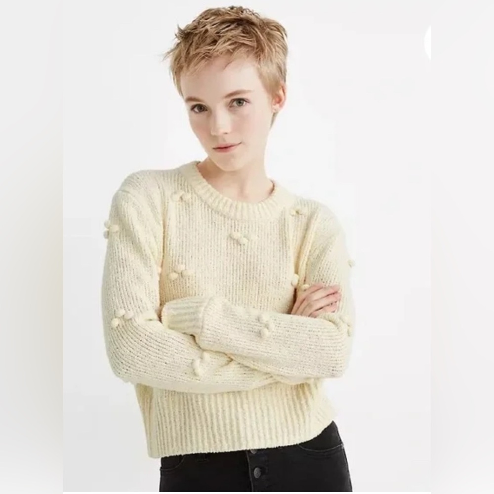 Madewell Cream Pom-Pom Sweater - XL